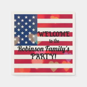 Patriotic USA Flag hearts with calligraphy text  Napkins
