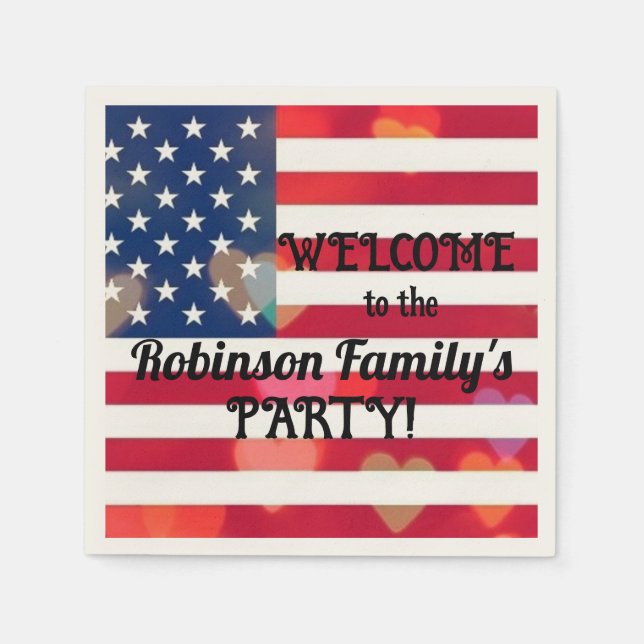 Patriotic USA Flag hearts with calligraphy text  Napkins (Front)
