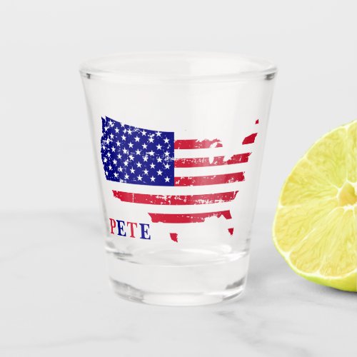 Patriotic USA Flag Map Design with Custom Name  Shot Glass