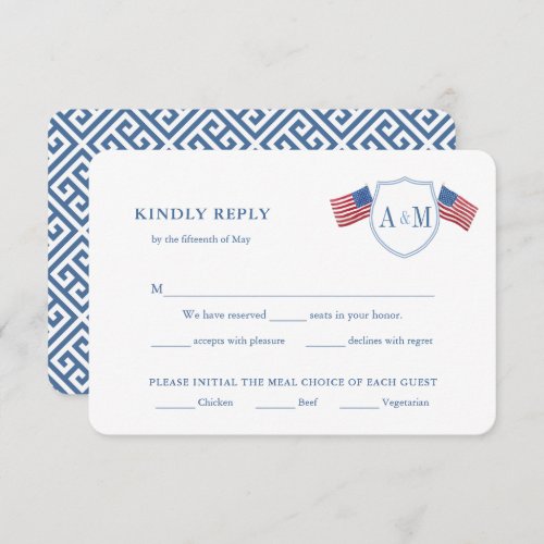 Patriotic USA Flag Meal Options Wedding RSVP Enclosure Card