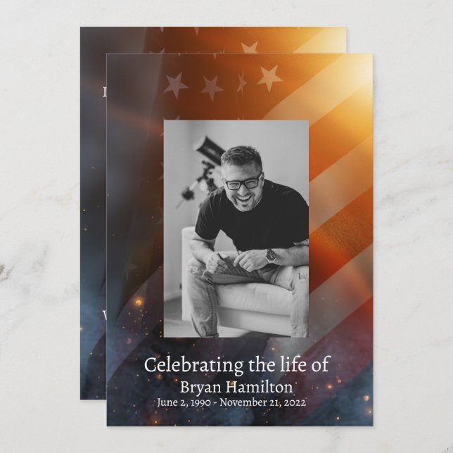 Patriotic USA Flag Memorial Funeral Prayer Card (Front/Back)