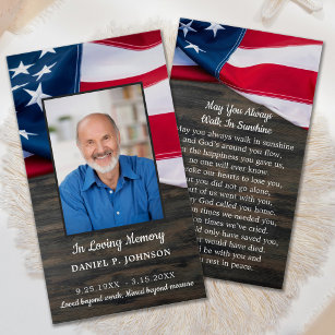 Patriotic USA Flag Memorial Funeral Prayer Card