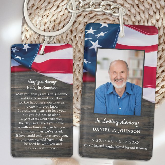 Patriotic USA Flag Memorial Funeral Prayer Card Keychain (Creator Uploaded)