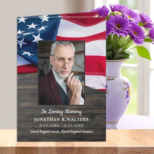 Patriotic USA Flag Memorial Photo Military Funeral Thank You Card