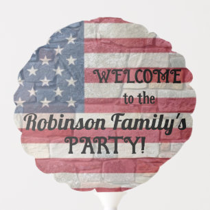 Patriotic USA Flag on Stone Wall Calligraphy Text Balloon