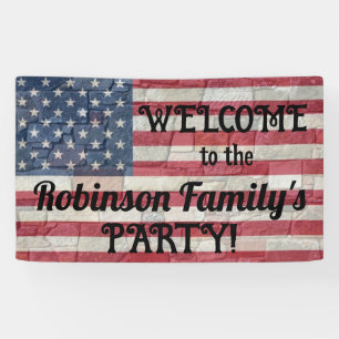 Patriotic USA Flag on Stone Wall Calligraphy Text  Banner