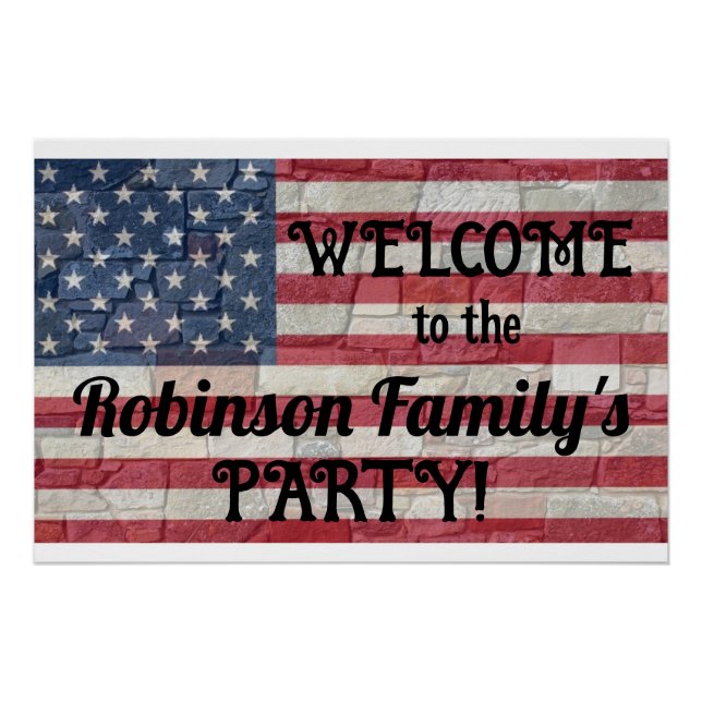 Patriotic USA Flag on Stone Wall Calligraphy Text  Poster (Front)