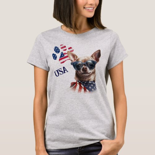 Patriotic USA Flag Paw Print Chihuahua Dog T_Shirt