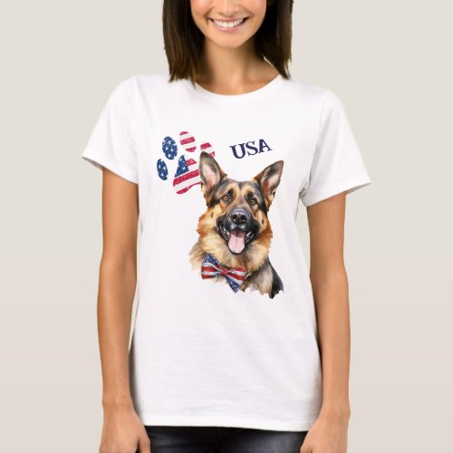 Patriotic USA Flag Paw Print German Shepherd Dog T_Shirt