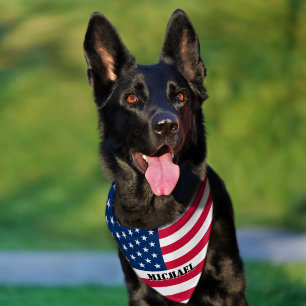 Patriotic USA Flag Pet Bandana Collar Custom Name