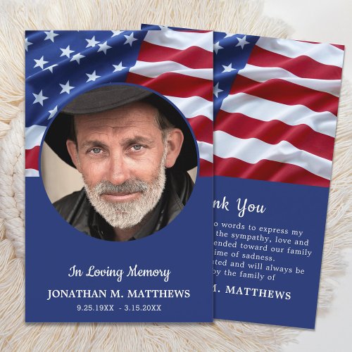 Patriotic USA Flag Photo Memorial Military Funeral Thank You Card