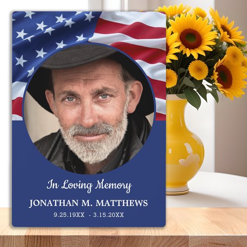 Patriotic USA Flag Photo Memorial Military Veteran Plaque