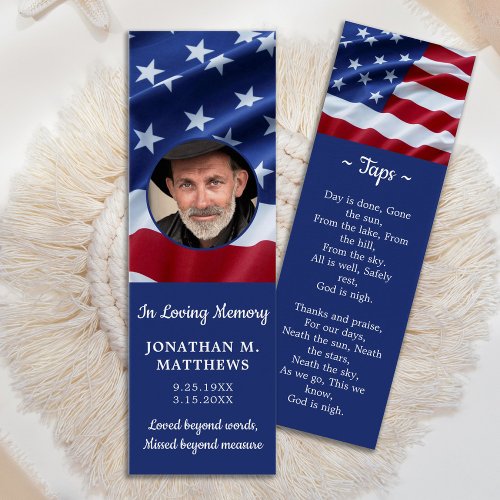 Patriotic USA Flag Photo Memorial Prayer Bookmark