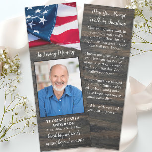Patriotic USA Flag Photo Memorial Prayer Funeral Bookmarks