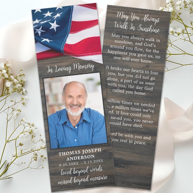Patriotic USA Flag Photo Memorial Prayer Funeral Bookmarks (Creator Uploaded)