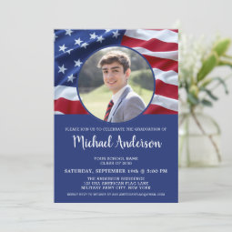 Patriotic USA Flag Photo Military Graduation Invit Invitation | Zazzle