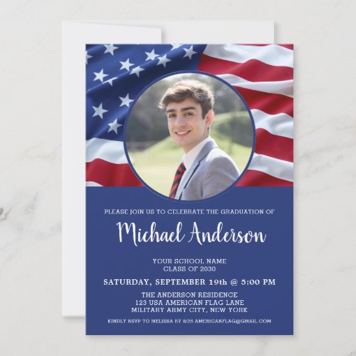Patriotic USA Flag Photo Military Graduation Invit Invitation | Zazzle