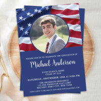 Patriotic USA Flag Photo Military Graduation Invit