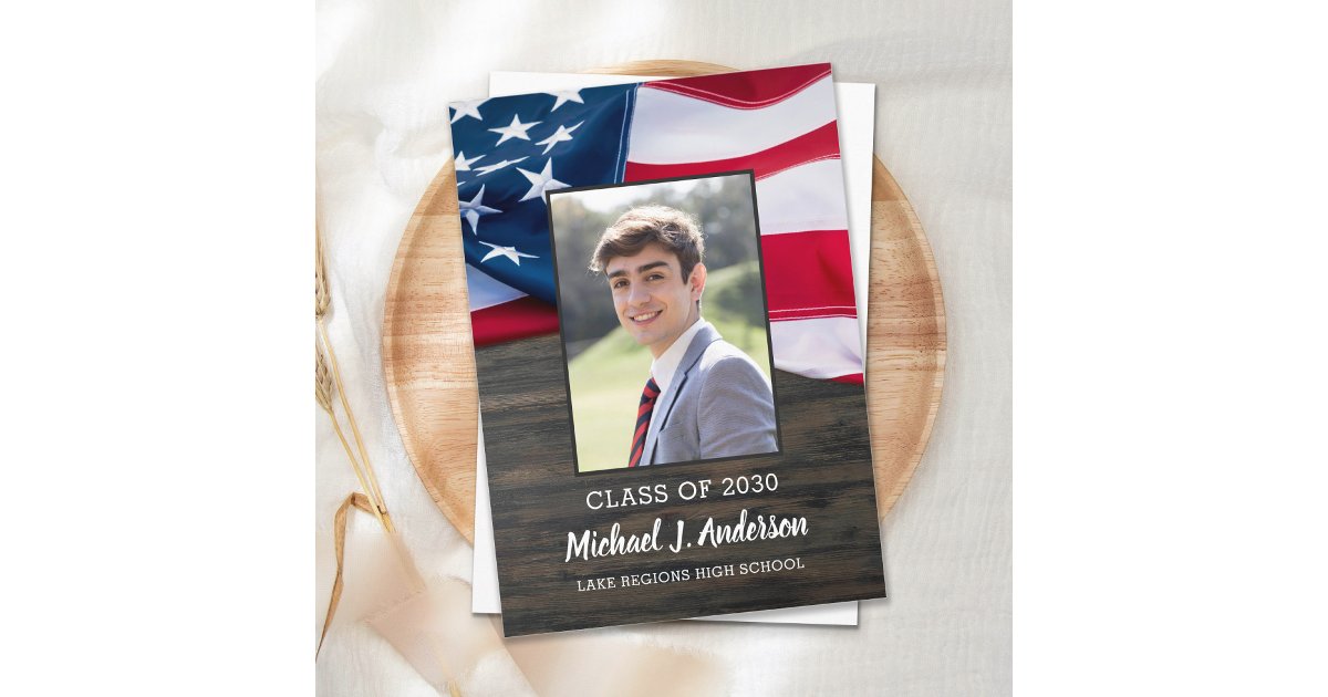 Patriotic USA Flag Photo Military Graduation Invitation | Zazzle
