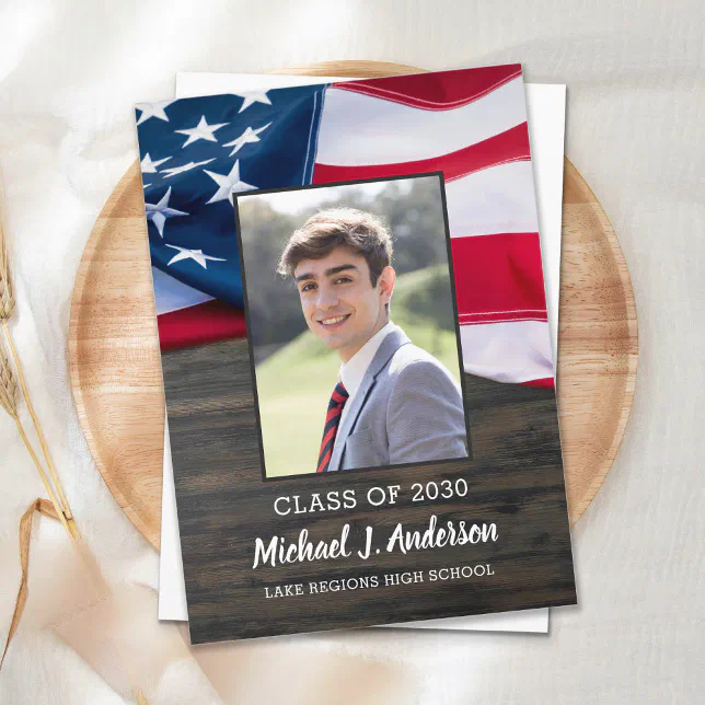 Patriotic USA Flag Photo Military Graduation Invitation | Zazzle