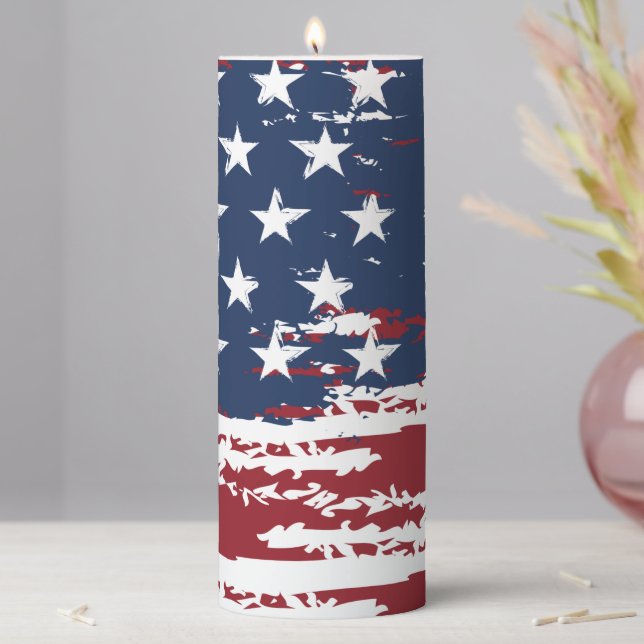 Patriotic USA Flag   Pillar Candle (In Situ)