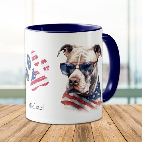 Patriotic USA Flag Pitbull Dog Mug