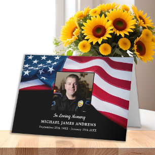 Patriotic USA Flag Police Officer Memorial Funeral Letterpress Thank You Card