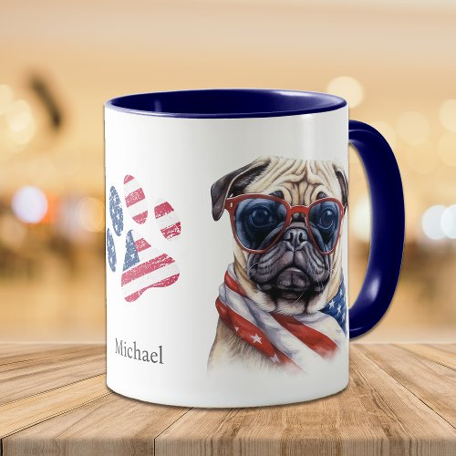 Patriotic USA Flag Pug Dog Mug