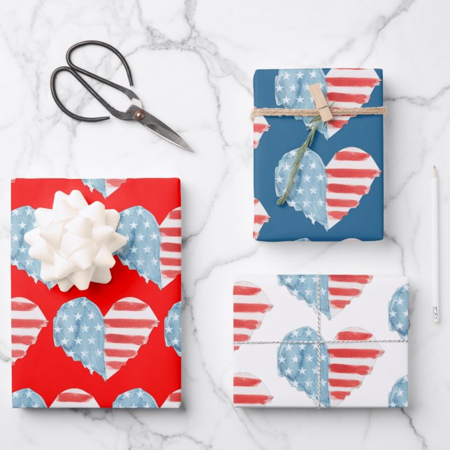 Patriotic USA Flag Red White Blue American  Wrapping Paper Sheets (Front)