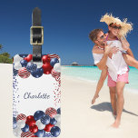 Patriotic USA flag red white blue name Luggage Tag<br><div class="desc">White background decorated patriotic colored balloons in red,  blue and white.  Personalize and add a name. Your contact information on the back.</div>