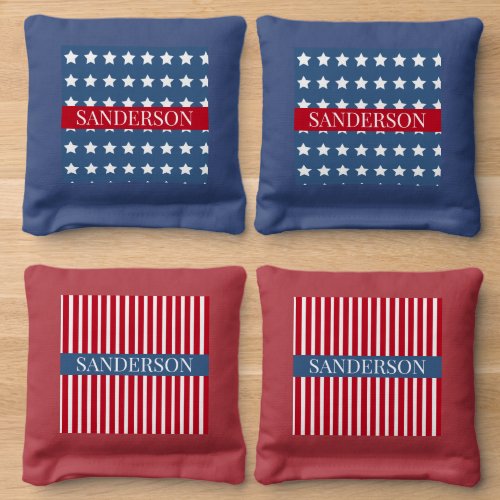 Patriotic USA Flag Red white blue Personalized  Cornhole Bags