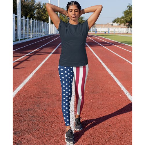 Patriotic USA Flag Red White Blue Stars Stripes Leggings