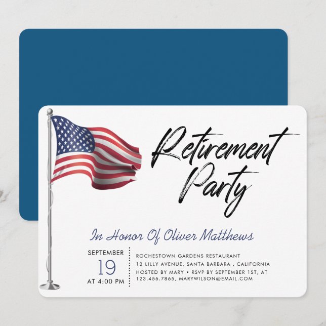 Patriotic USA Flag | Retirement Party  Invitation (Front/Back)
