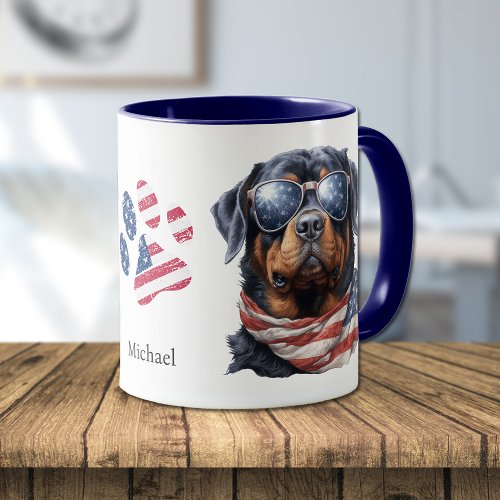 Patriotic USA Flag Rottweiler Dog Mug