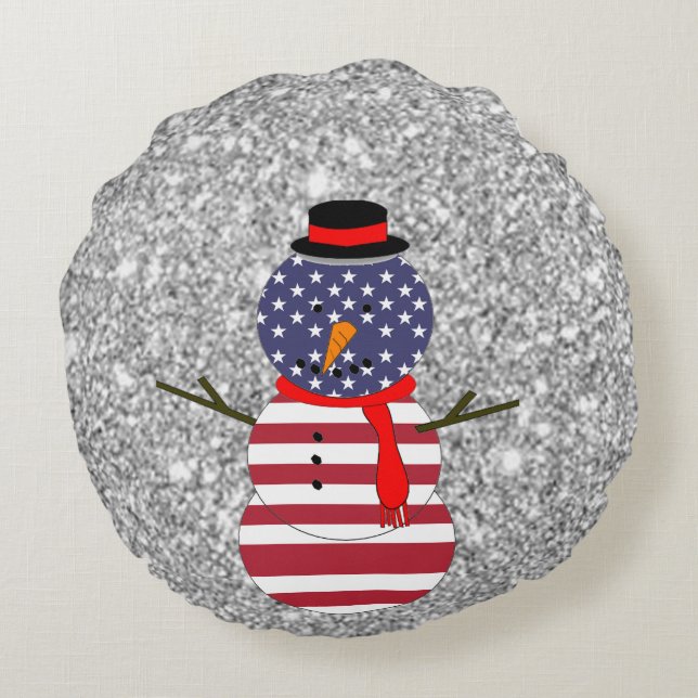 Patriotic USA flag Snowman Christmas Throw Pillow (Back)