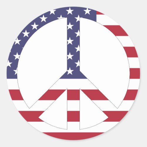 Patriotic USA Flag Stars And Stripes Peace Sign  Classic Round Sticker