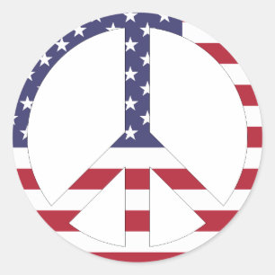 Patriotic USA Flag Stars And Stripes Peace Sign Classic Round Sticker