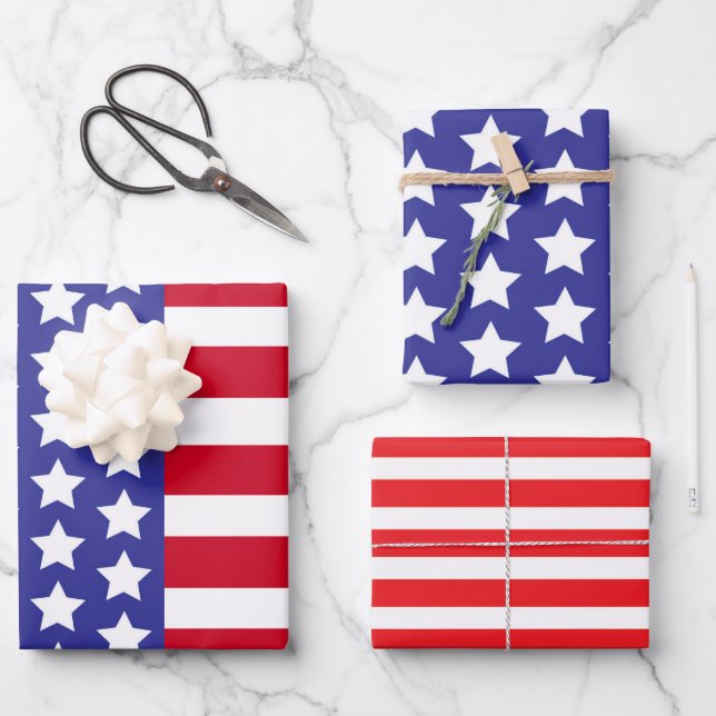Patriotic USA flag Stars & Stripes American Wrapping Paper Sheets (Front)