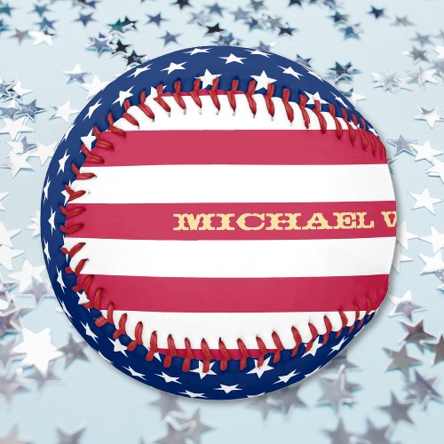 Patriotic USA Flag Stars Stripes Custom Name Cool Baseball