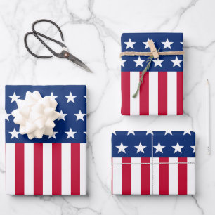 Patriotic USA Flag Stars & Stripes Red white Blue Wrapping Paper Sheets