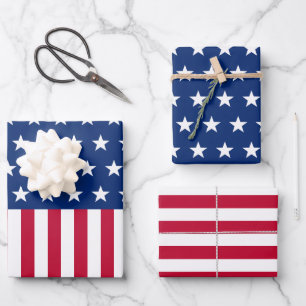 Patriotic USA Flag Stars & Stripes Red white Blue Wrapping Paper Sheets