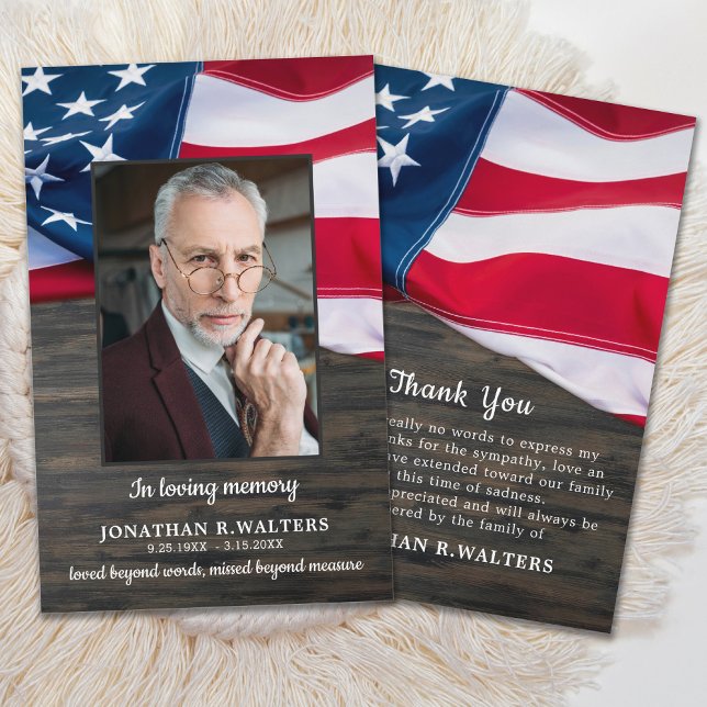 Patriotic USA Flag Veteran Memorial Funeral Thank You Card (Creator Uploaded)