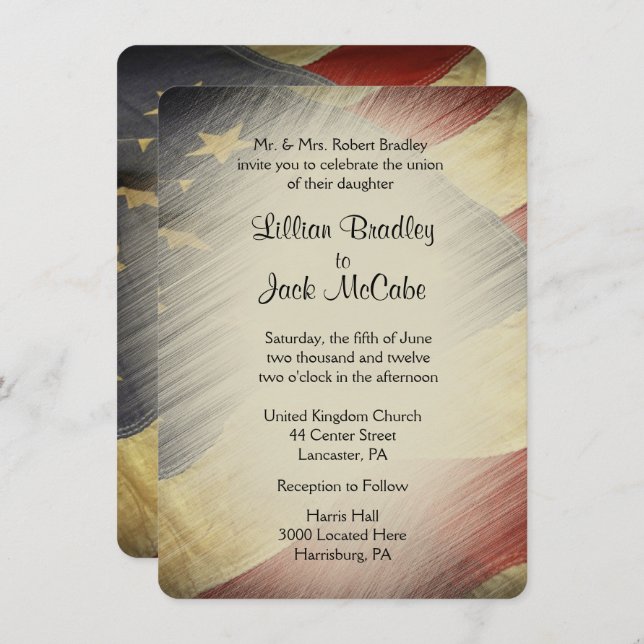 Patriotic USA Flag Wedding Invitations (Front/Back)
