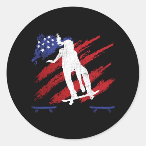 Patriotic USA Flag Womens Skateboarding Classic Round Sticker