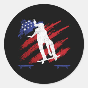 Patriotic USA Flag Women's Skateboarding Classic Round Sticker