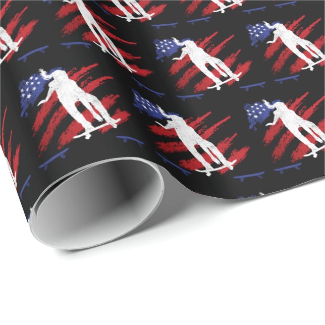 Patriotic USA Flag Women's Skateboarding Wrapping Paper (Roll Corner)