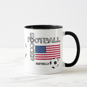 Patriotic USA FLAG World Soccer Monogram Mug