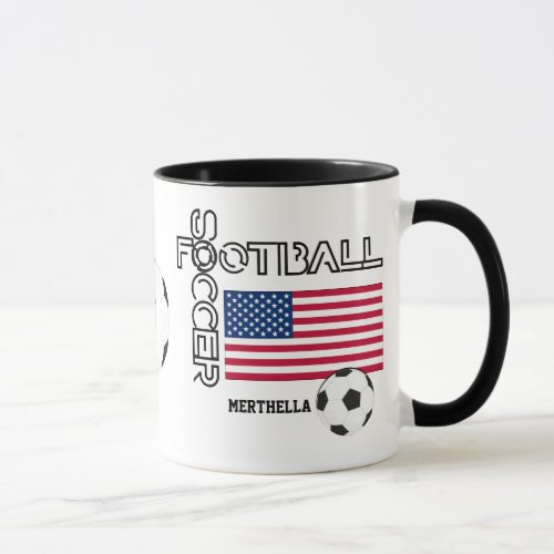 Patriotic USA FLAG World Soccer Monogram Mug