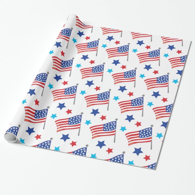 Patriotic USA flags Wrapping Paper (Unrolled)