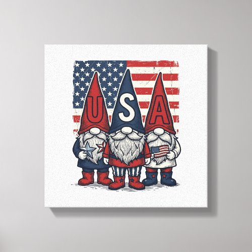 Patriotic USA Gnome Trio Vintage Vector Design_1 Canvas Print